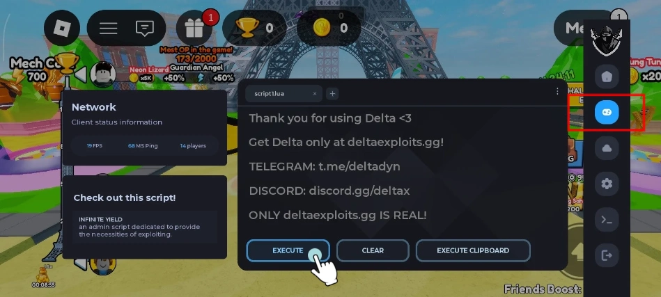 Delta Main Page 2 Delta Executor script execution panel in Roblox